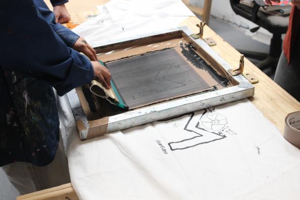 Atelier sérigraphie à La Mèche - stage Mercredis culturels, avril 2018  © BBB centre d'art