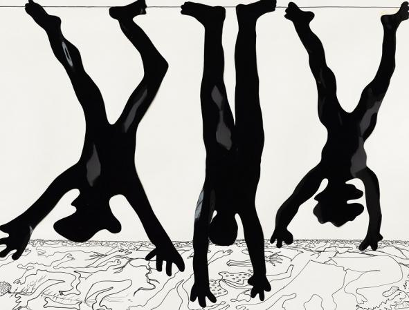 Kiki Kogelnik, Hangings (Suspensions), c. 1970. Feuille vinyle et encre de Chine sur papier, 58 x 74 cm ©1970 Kiki Kogelnik Foundation. Tous droits réservés.