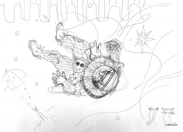 Néphéli Barbas, croquis préparatoire de l’exposition « Les fondations mouvantes » au BBB centre d’art, 2025 © Néphéli Barbas